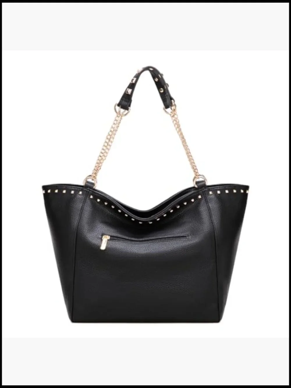 Oversized Hobo Tote Bag Studded Vegan Leather Zipper Chain Handle Shoulder Purse